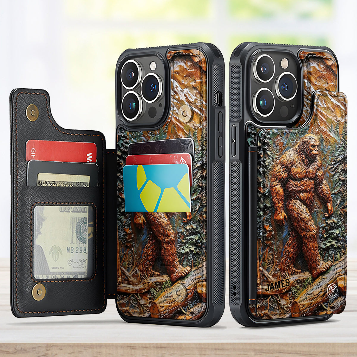 Bigfoot In Forest - Personalized Hiking Fully Printed Wallet Phone Case