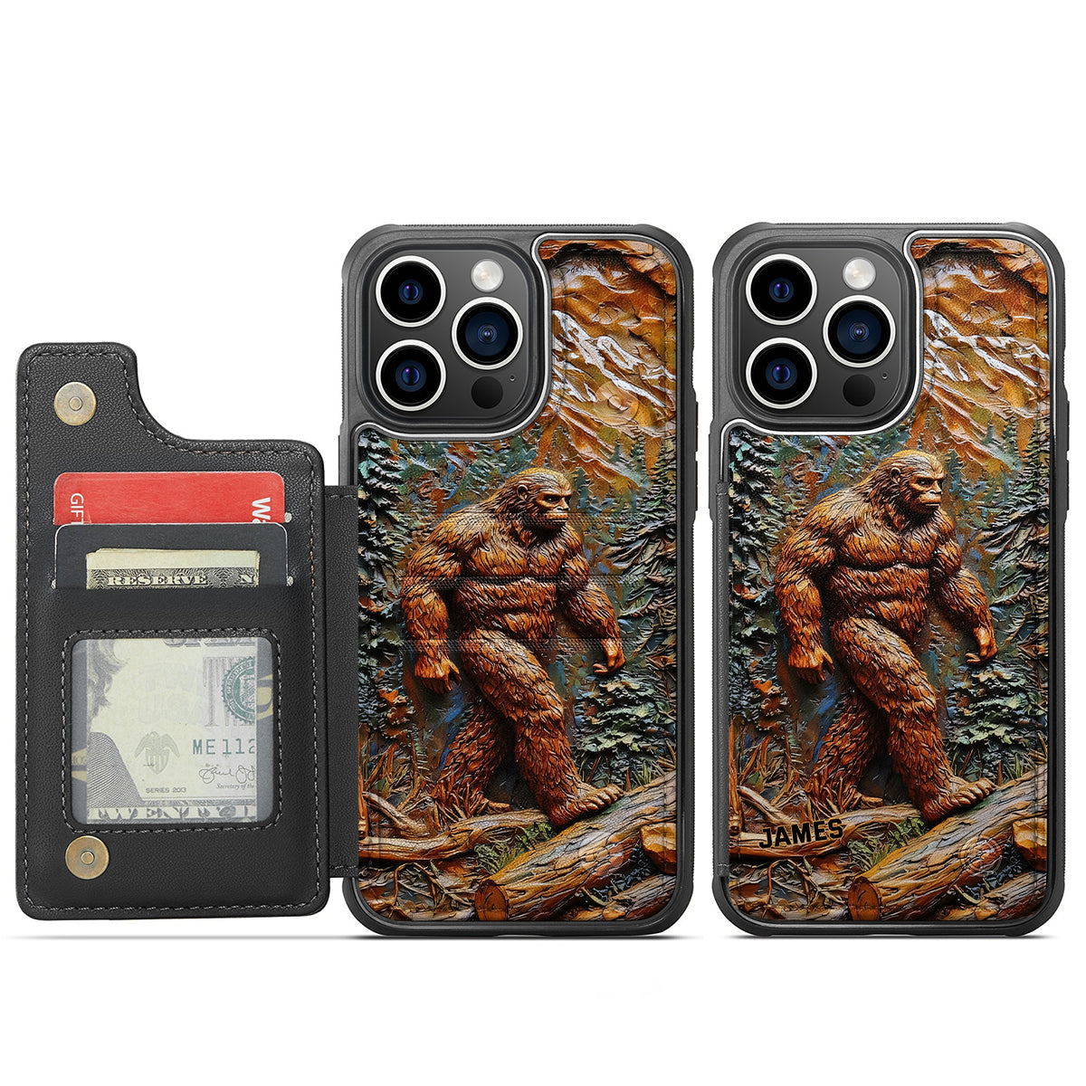 Bigfoot In Forest - Personalized Hiking Fully Printed Wallet Phone Case