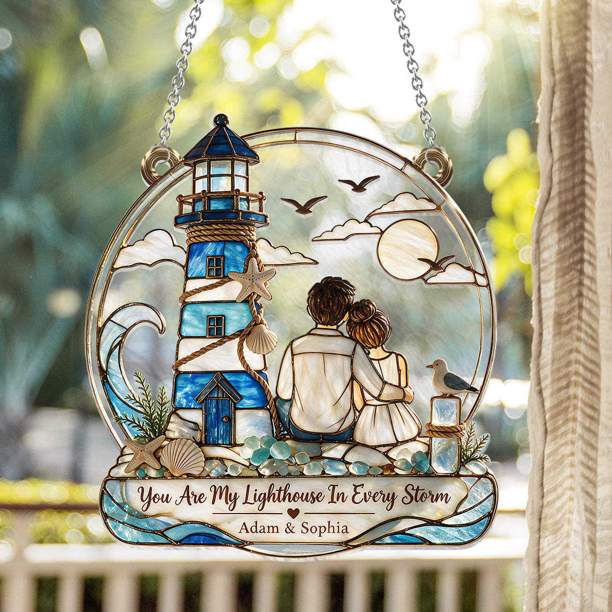You Are My Lighthouse In Every Storm - Personalized Couple Window Hanging Suncatcher Ornament
