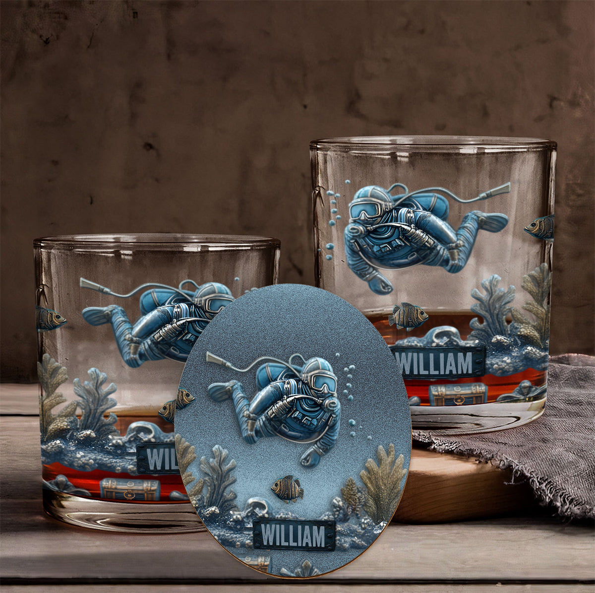 Ocean's Deep - Personalized Scuba Diving Whiskey Glass