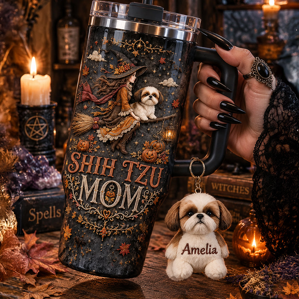 Halloween Dog Mom - Personalized Dog Tumbler With Plush Charm