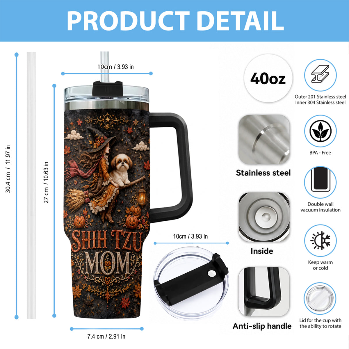 Halloween Dog Mom - Personalized Dog Tumbler With Plush Charm