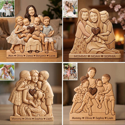 Hugging Mom Puzzle - Personalized Mother Shaped Wooden Puzzle