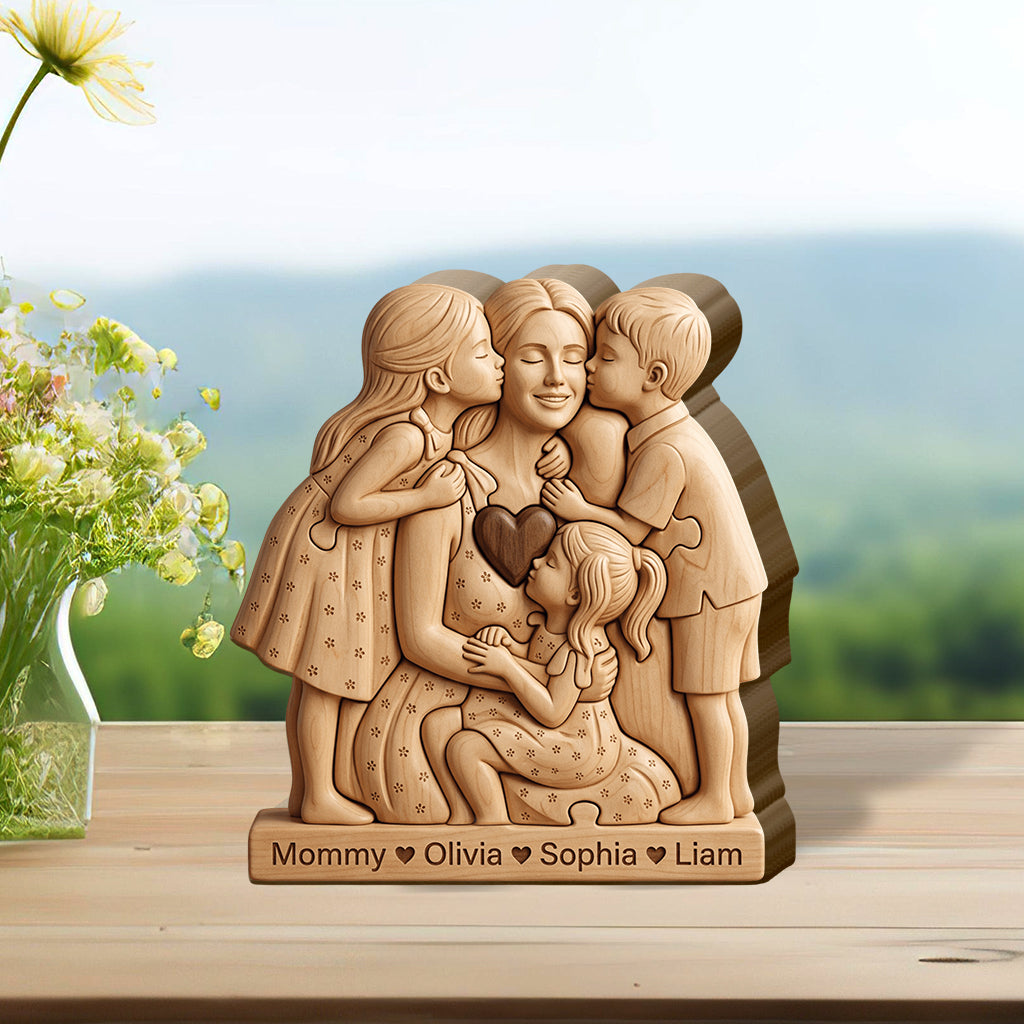 Hugging Mom Puzzle - Personalized Mother Shaped Wooden Puzzle