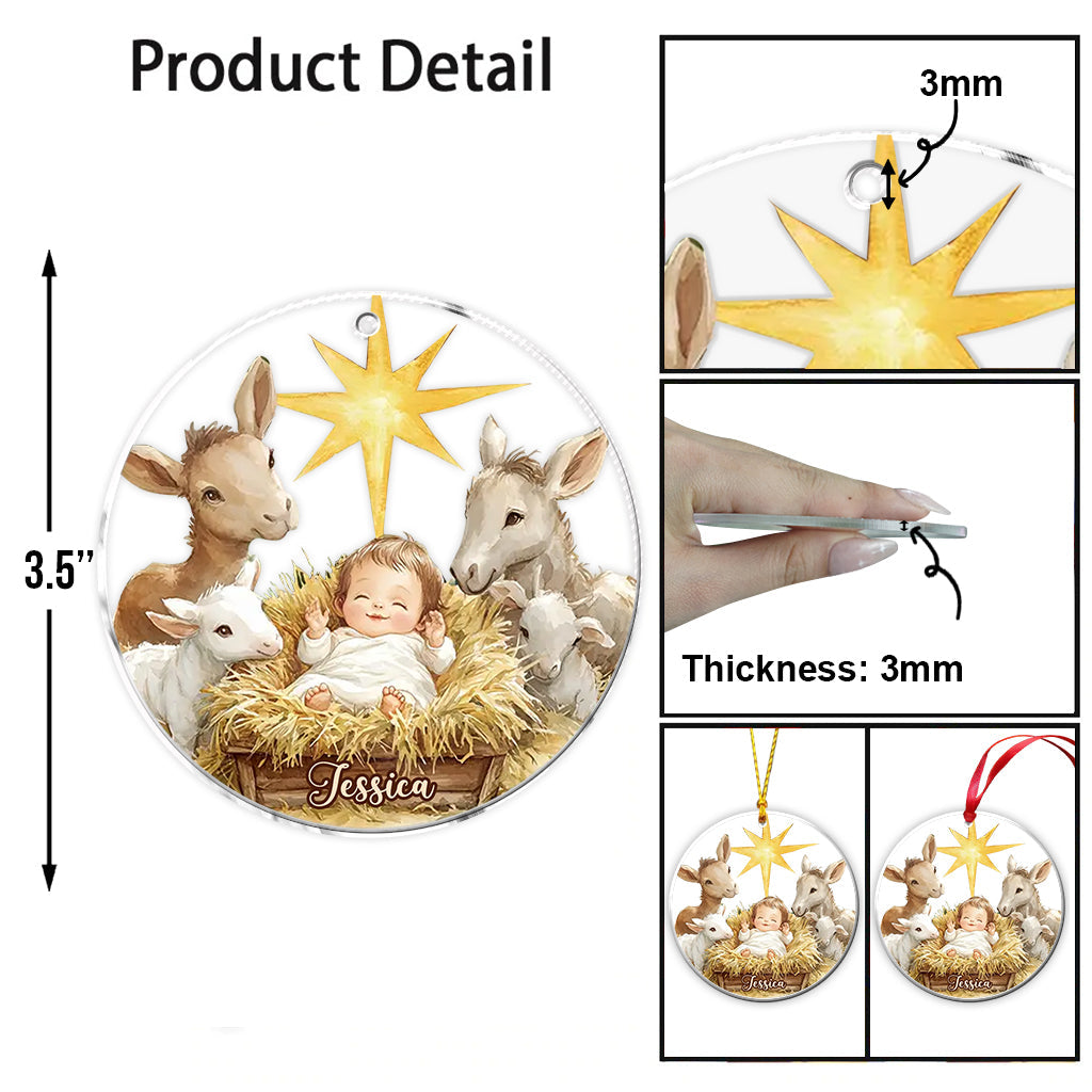 Festive Nativity Scene - Personalized Christian Ornament