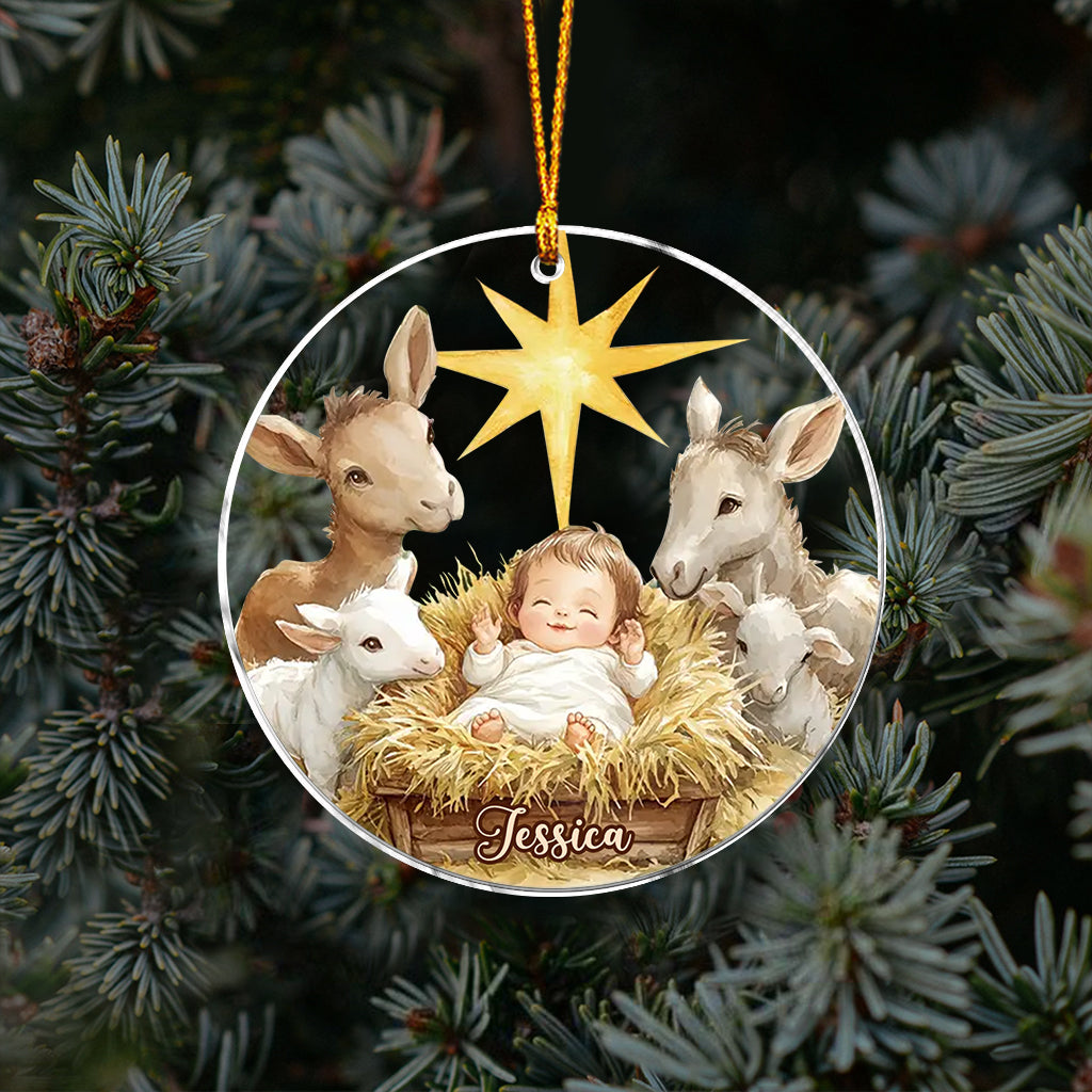 Festive Nativity Scene - Personalized Christian Ornament