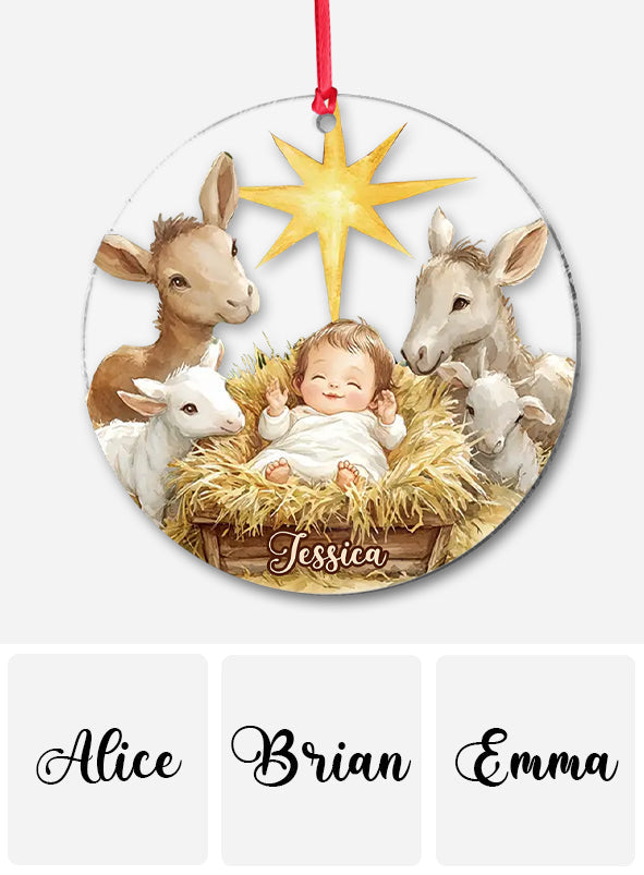 Festive Nativity Scene - Personalized Christian Ornament