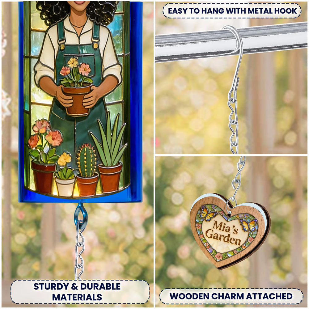 Juste une fille qui aime jardiner - Carillon éolien personnalisé en forme de bouteille de vin pour le jardinage