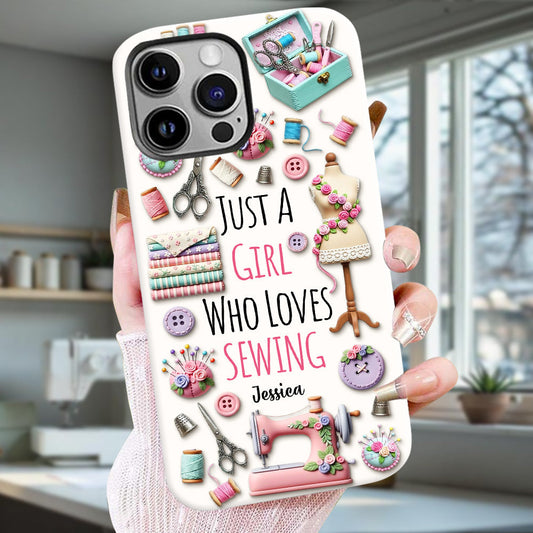 Coque de téléphone personnalisée « Juste une fille qui aime coudre » avec impression intégrale