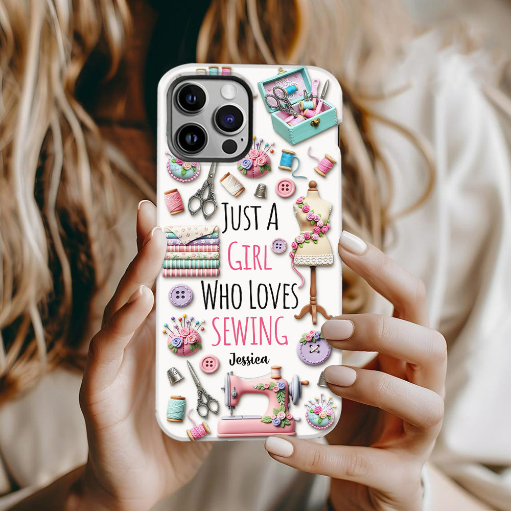 Coque de téléphone personnalisée « Juste une fille qui aime coudre » avec impression intégrale
