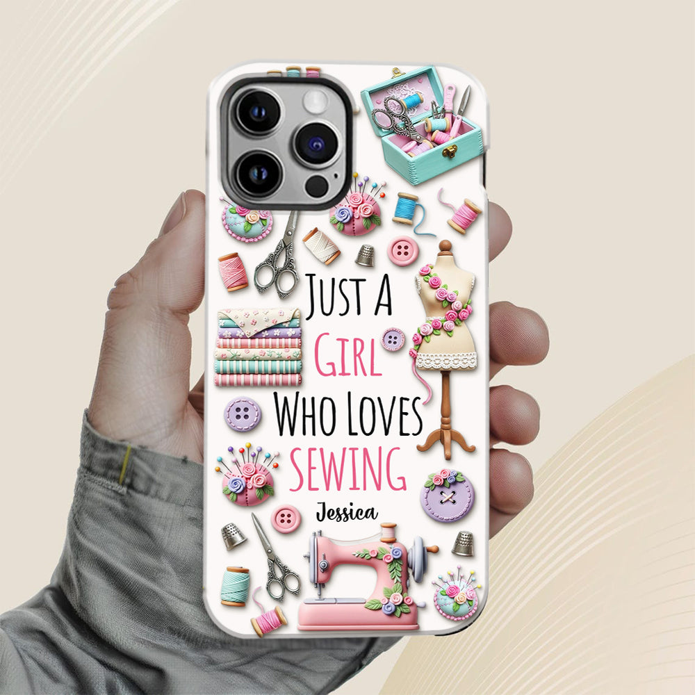 Coque de téléphone personnalisée « Juste une fille qui aime coudre » avec impression intégrale