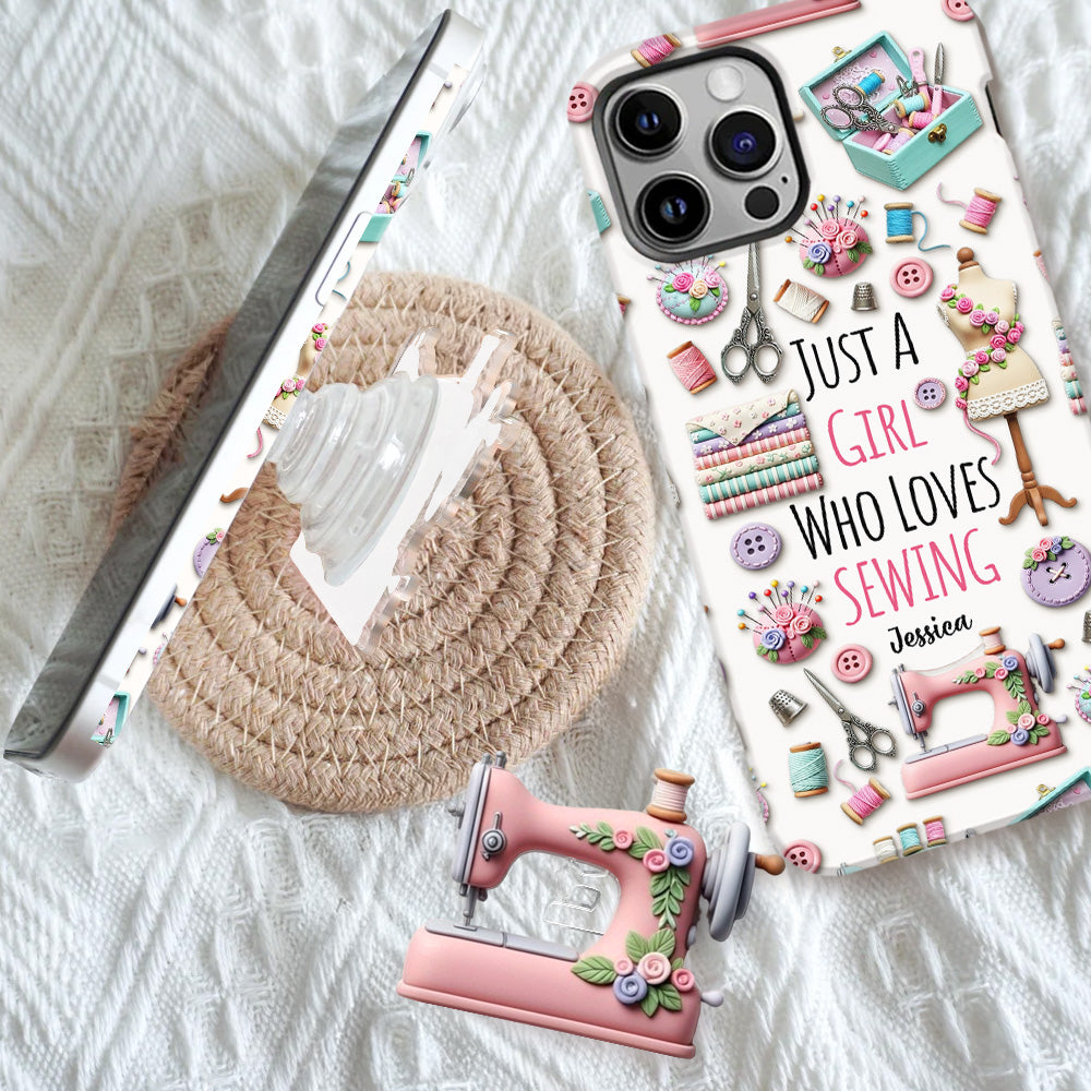 Coque de téléphone personnalisée « Juste une fille qui aime coudre » avec impression intégrale