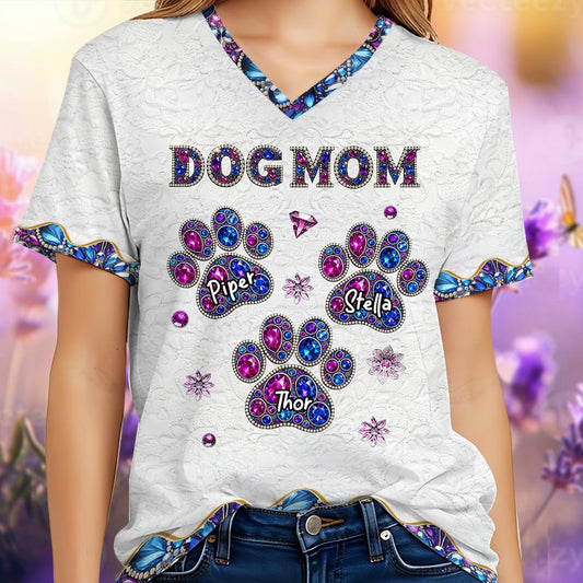 Proud Dog Mom - Personalized Dog Fully Printed V-Neck T-Shirt