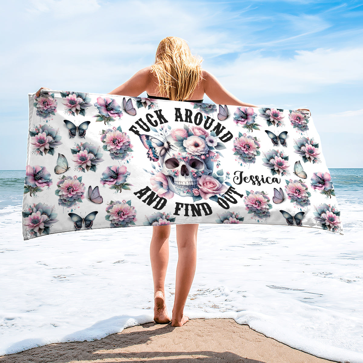 Fuck Around and Find Out - Personalized Skull Quick-dry Beach Towel/ Bath Towel