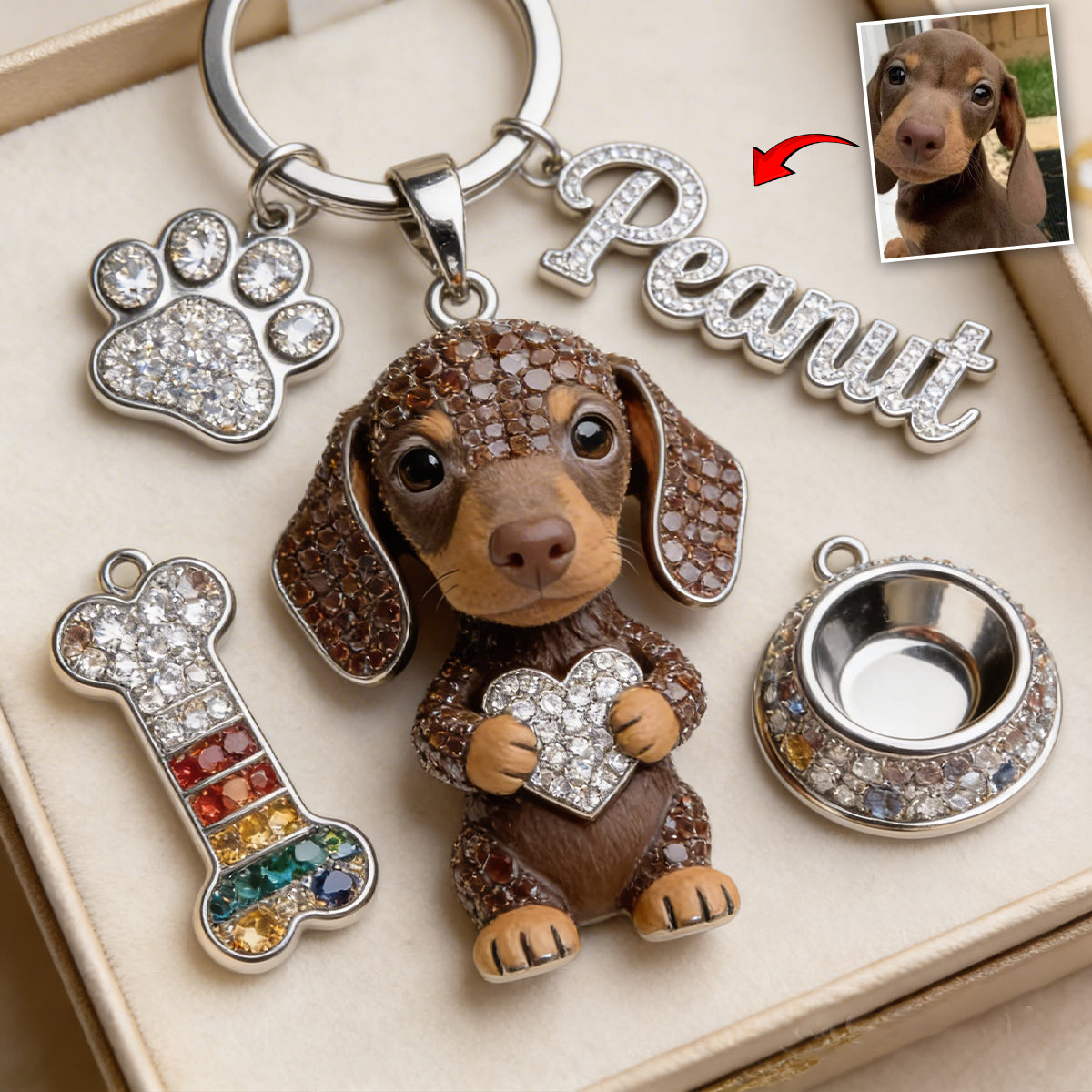 Ich liebe meine Hunde - Personalisierter Premium Schlüsselanhänger mit Charms