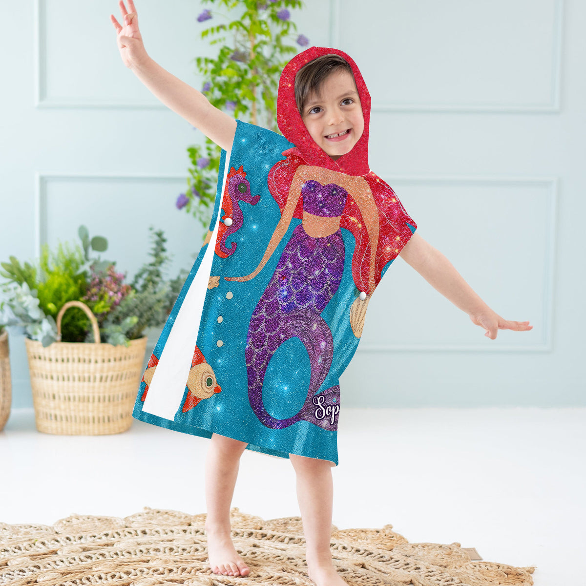Mermaid At Heart - Personalized Kid Hooded Towel Poncho