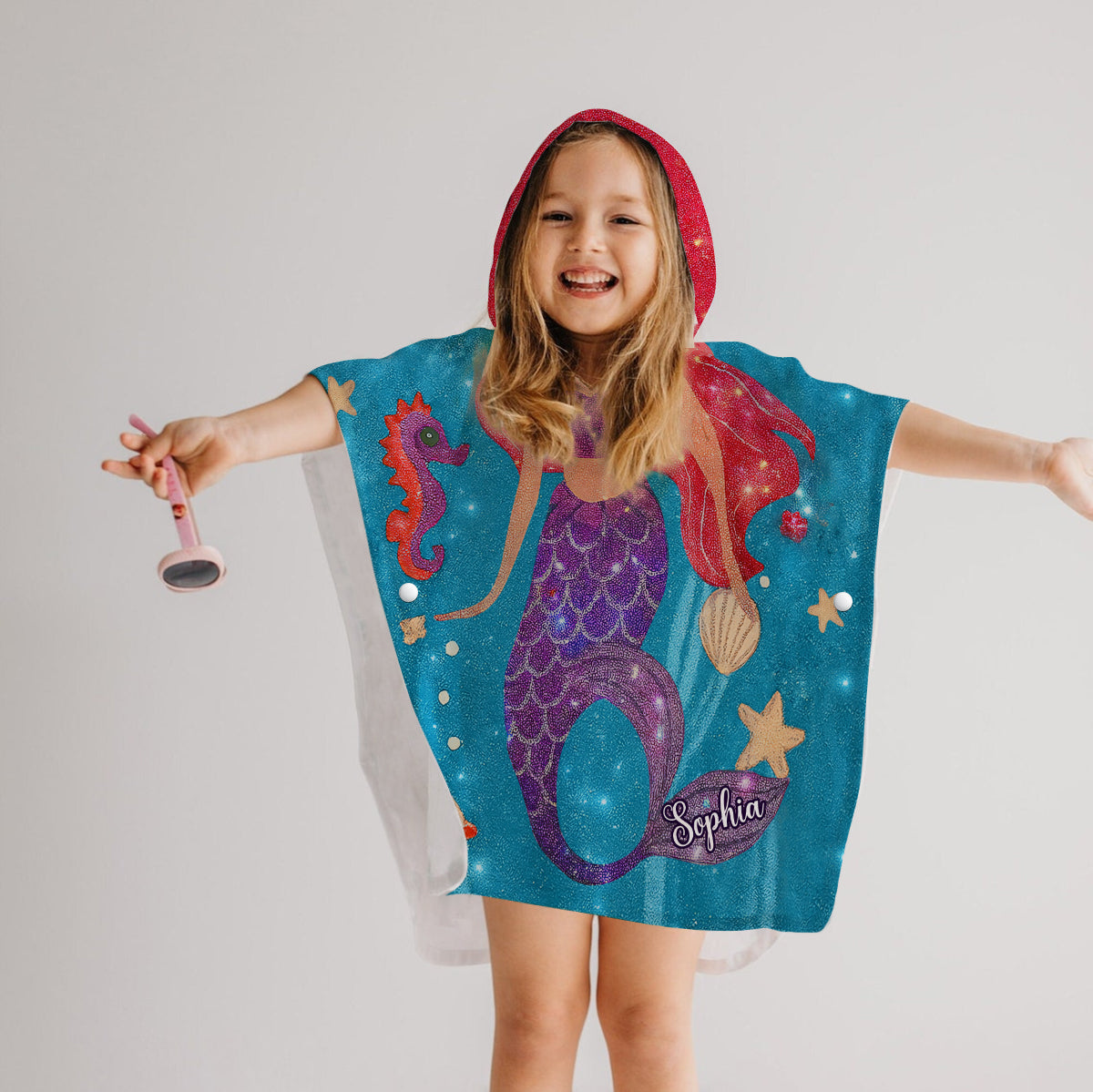 Mermaid At Heart - Personalized Kid Hooded Towel Poncho