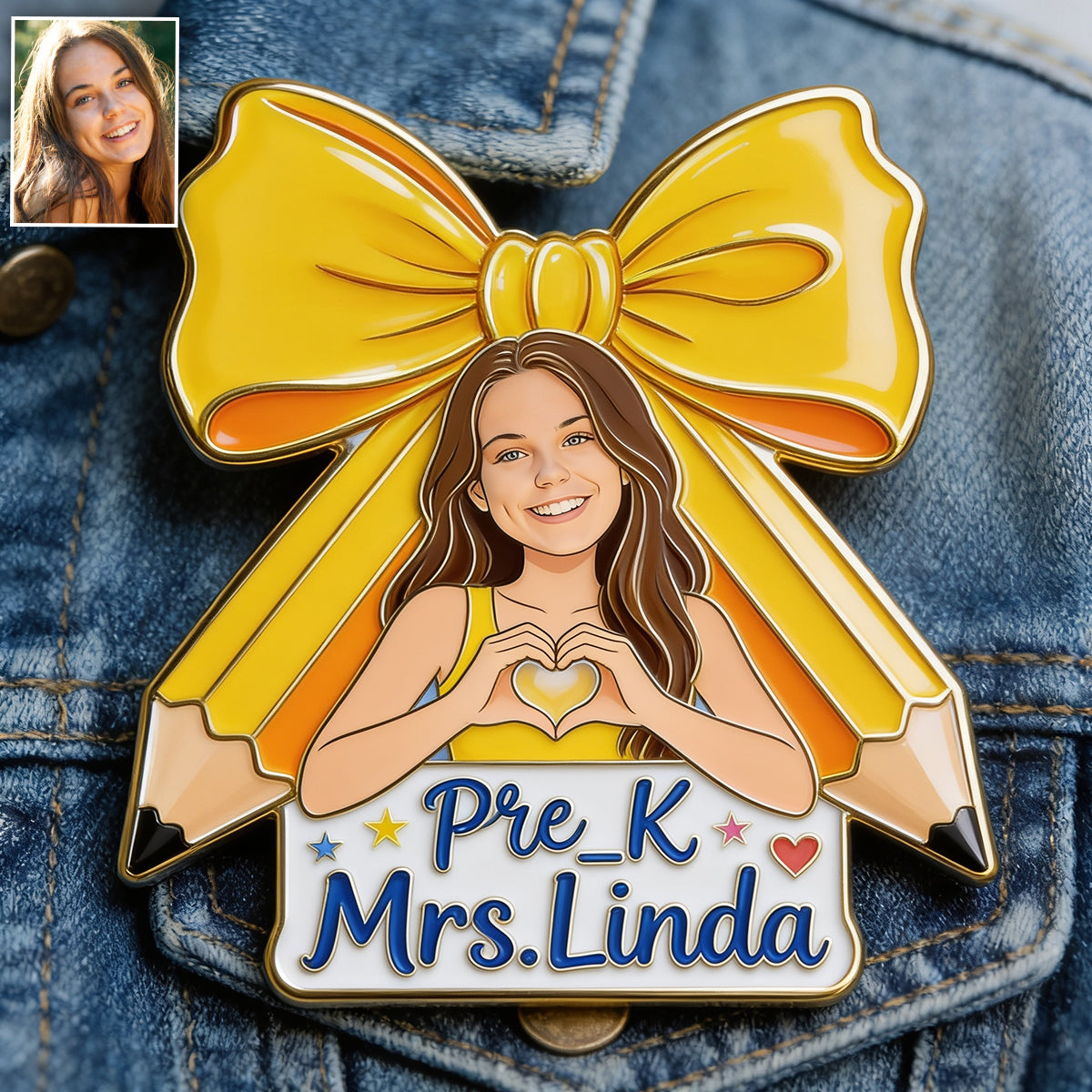 Pencil Bow - Personalized Teacher 3D Embossed Enamel Pin
