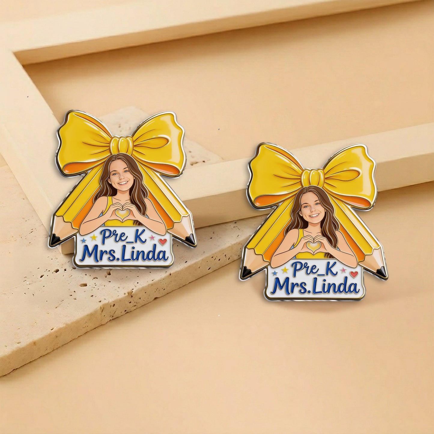 Pencil Bow - Personalized Teacher 3D Embossed Enamel Pin