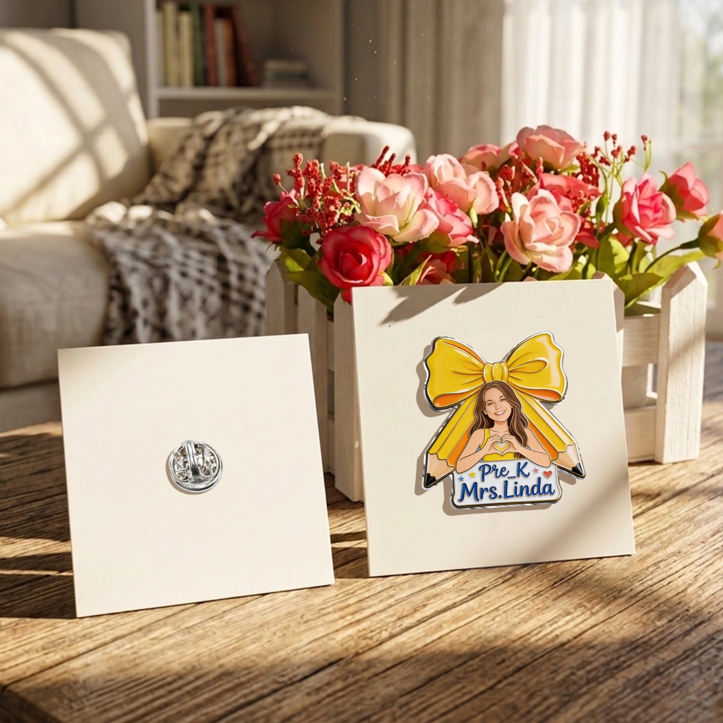 Pencil Bow - Personalized Teacher 3D Embossed Enamel Pin