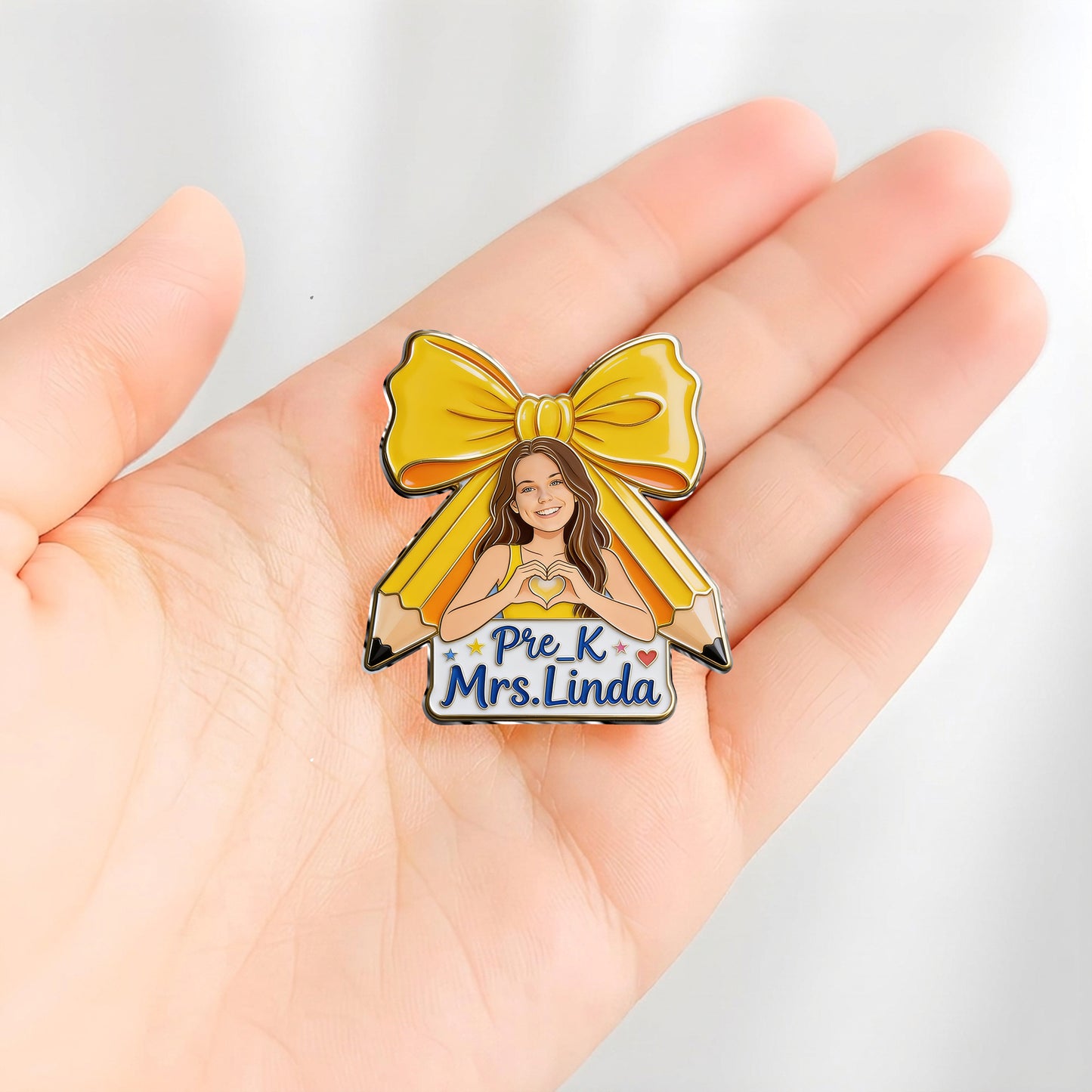Pencil Bow - Personalized Teacher 3D Embossed Enamel Pin