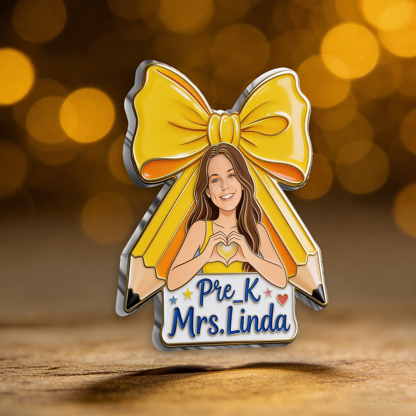 Pencil Bow - Personalized Teacher 3D Embossed Enamel Pin