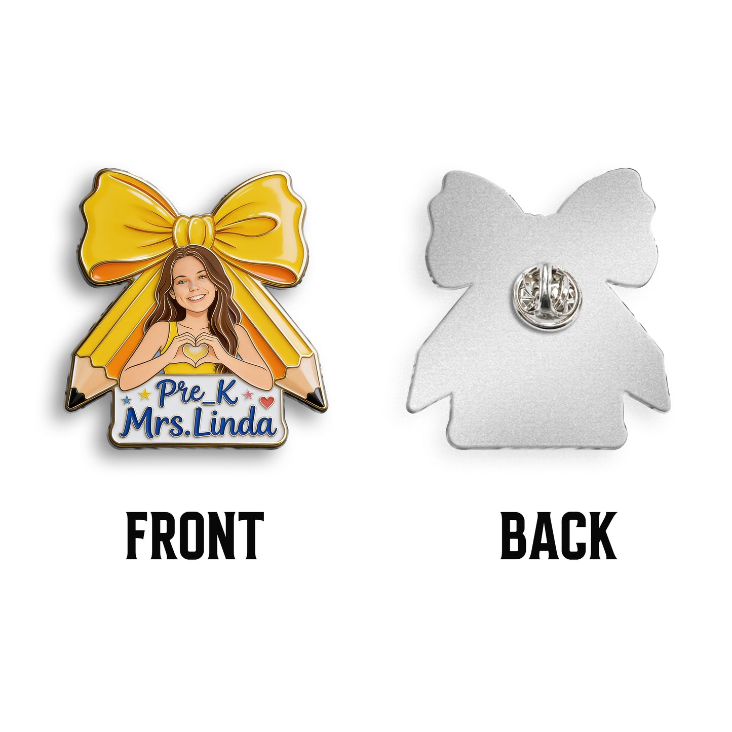 Pencil Bow - Personalized Teacher 3D Embossed Enamel Pin