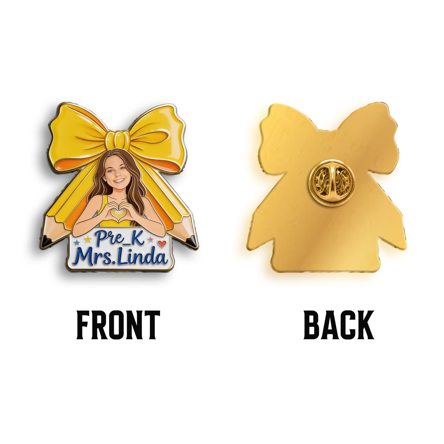 Pencil Bow - Personalized Teacher 3D Embossed Enamel Pin
