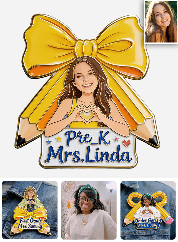 Pencil Bow - Personalized Teacher 3D Embossed Enamel Pin