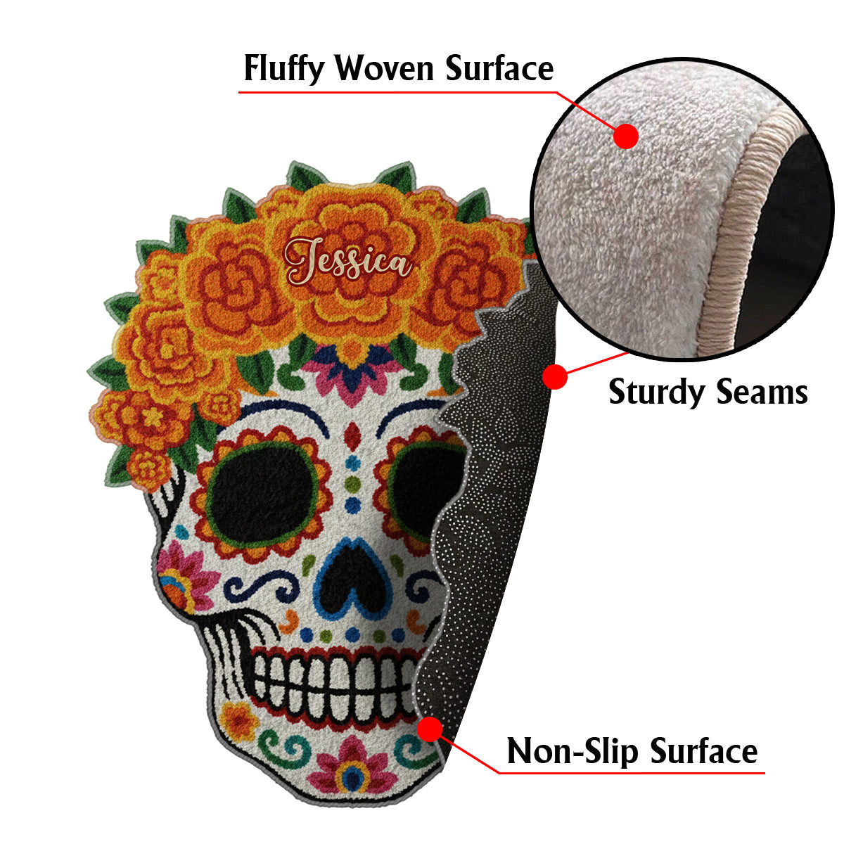Día de Muertos, Day Of The Death - Personalized Latina Women Non-Slip Tufted Rug