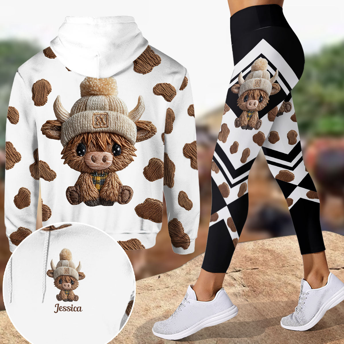Adorable Highland Cow - Personalized Highland Cow Hoodie and Leggings