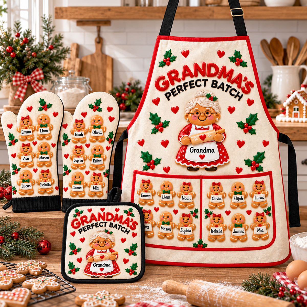 Grandma's Perfect Batch - Personalized Grandma Apron, Oven Mitts & Pot Holder
