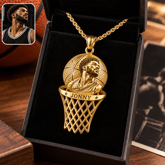 Love Basketball - Personalized Basketball Shaped Metal Pendant Necklace