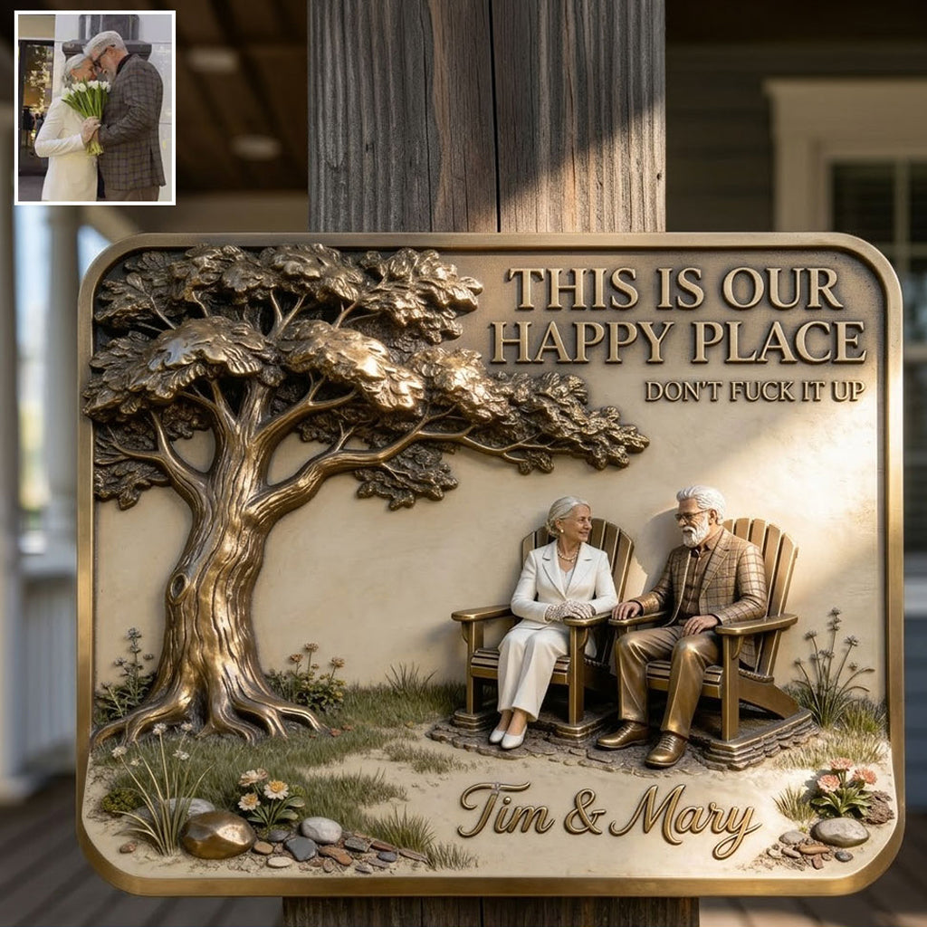 This Is Our Happy Place - Personalized Couple 3D Printed Cut Metal Sign