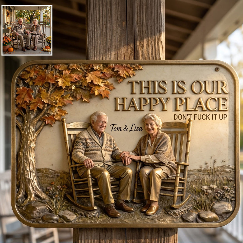 This Is Our Happy Place - Personalized Couple 3D Printed Cut Metal Sign