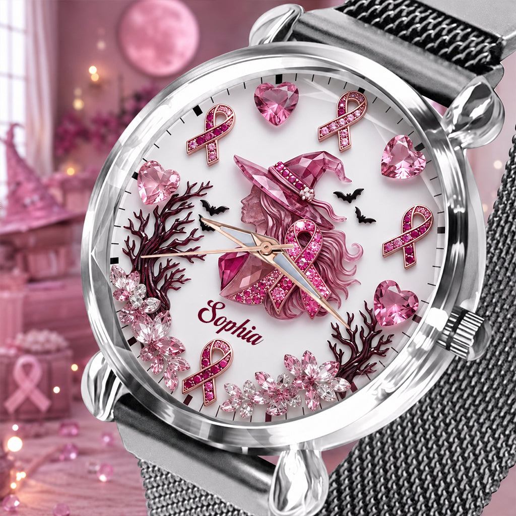 Personalisierte Brustkrebsbewusstsein Damenarmbanduhr - Pink Witch