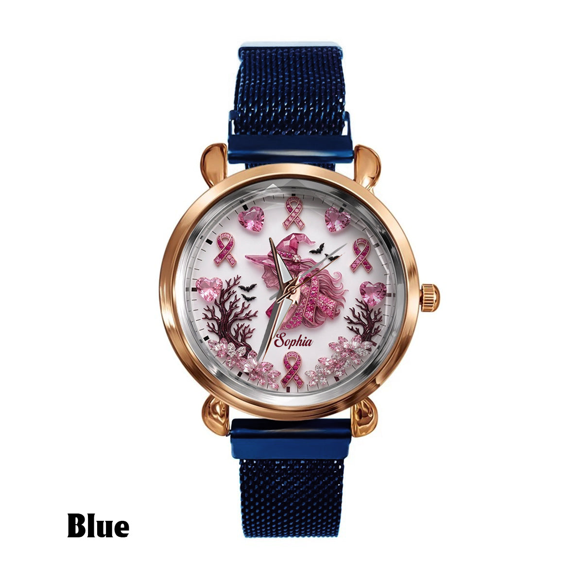Personalisierte Brustkrebsbewusstsein Damenarmbanduhr - Pink Witch