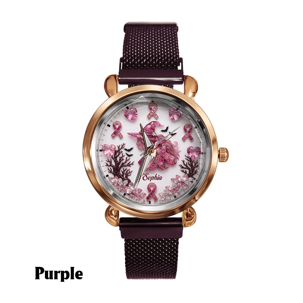 Personalisierte Brustkrebsbewusstsein Damenarmbanduhr - Pink Witch