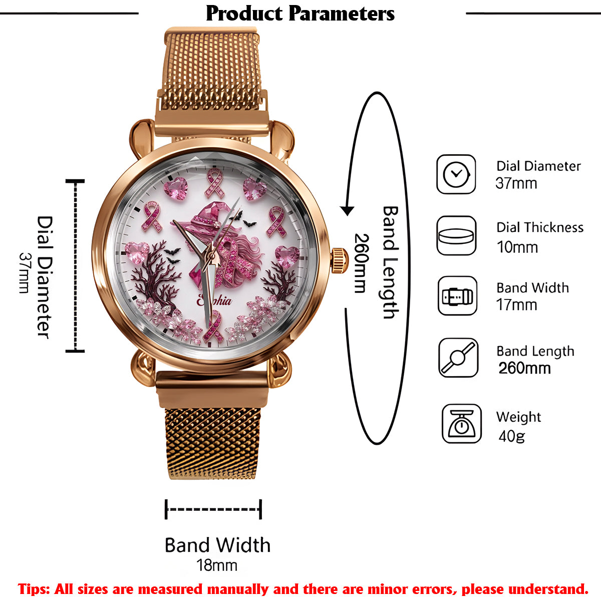 Personalisierte Brustkrebsbewusstsein Damenarmbanduhr - Pink Witch