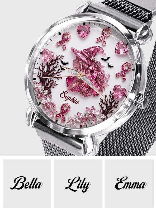 Personalisierte Brustkrebsbewusstsein Damenarmbanduhr - Pink Witch