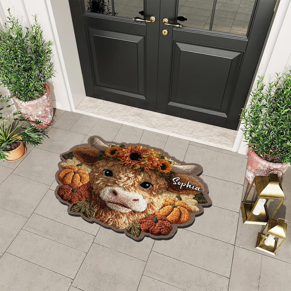 Fall Season - Personalized Highland Cow Non-Slip Tufted Rug