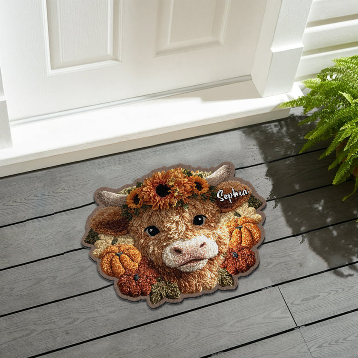 Fall Season - Personalized Highland Cow Non-Slip Tufted Rug