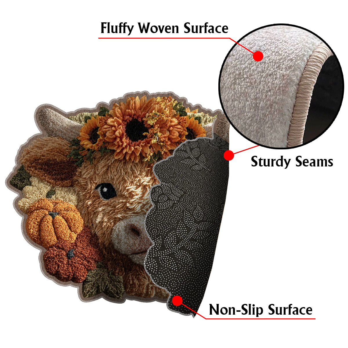 Fall Season - Personalized Highland Cow Non-Slip Tufted Rug