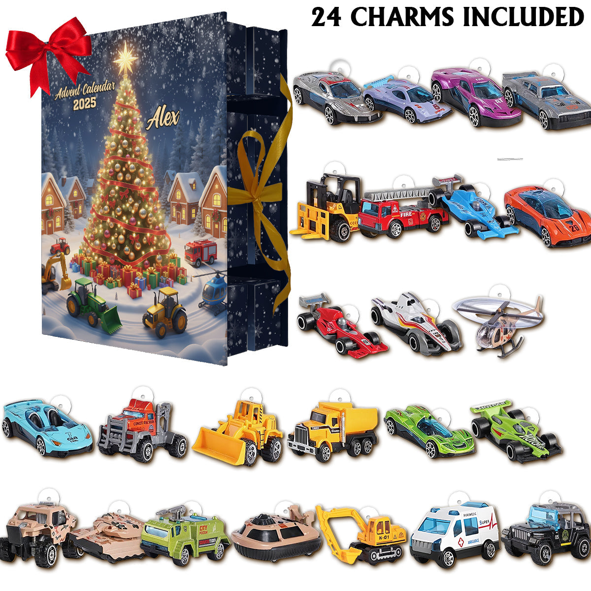 Christmas Vehicle - Personalized Kid Folded Advent Calendar With Ornaments