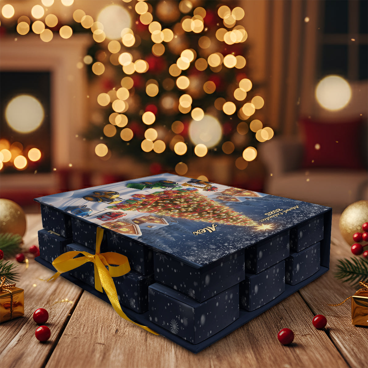 Christmas Vehicle - Personalized Kid Folded Advent Calendar With Ornaments