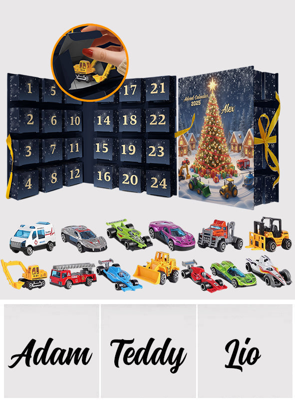 Christmas Vehicle - Personalized Kid Folded Advent Calendar With Ornaments