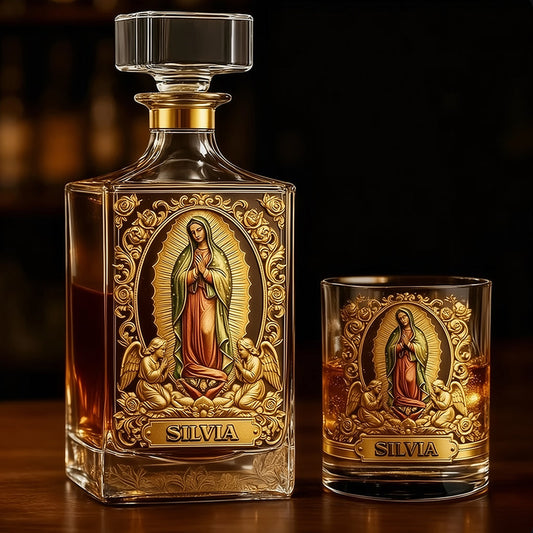 Our Lady Of Guadalupe - Personalized Christian Whiskey Decanter Set