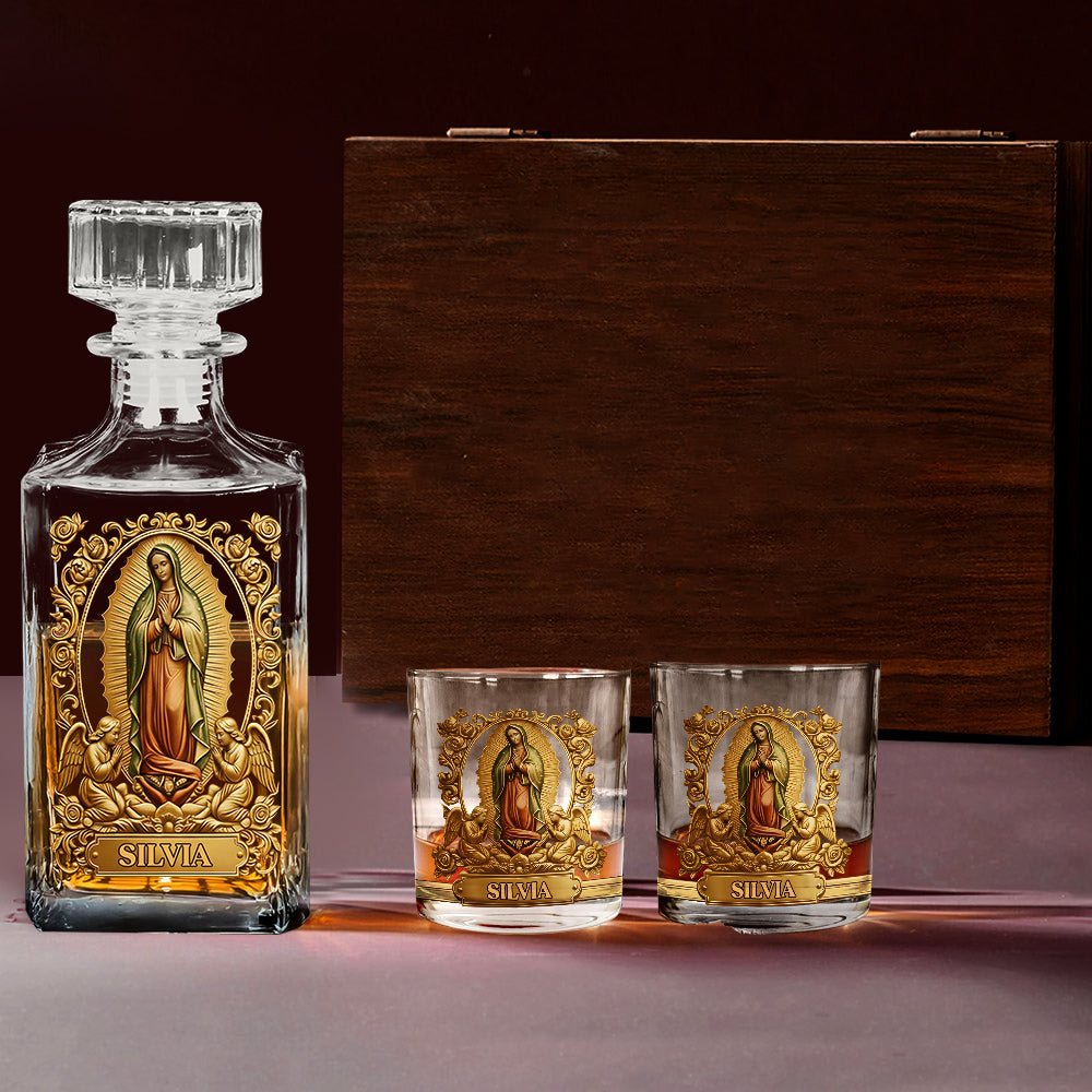 Our Lady Of Guadalupe - Personalized Christian Whiskey Decanter Set