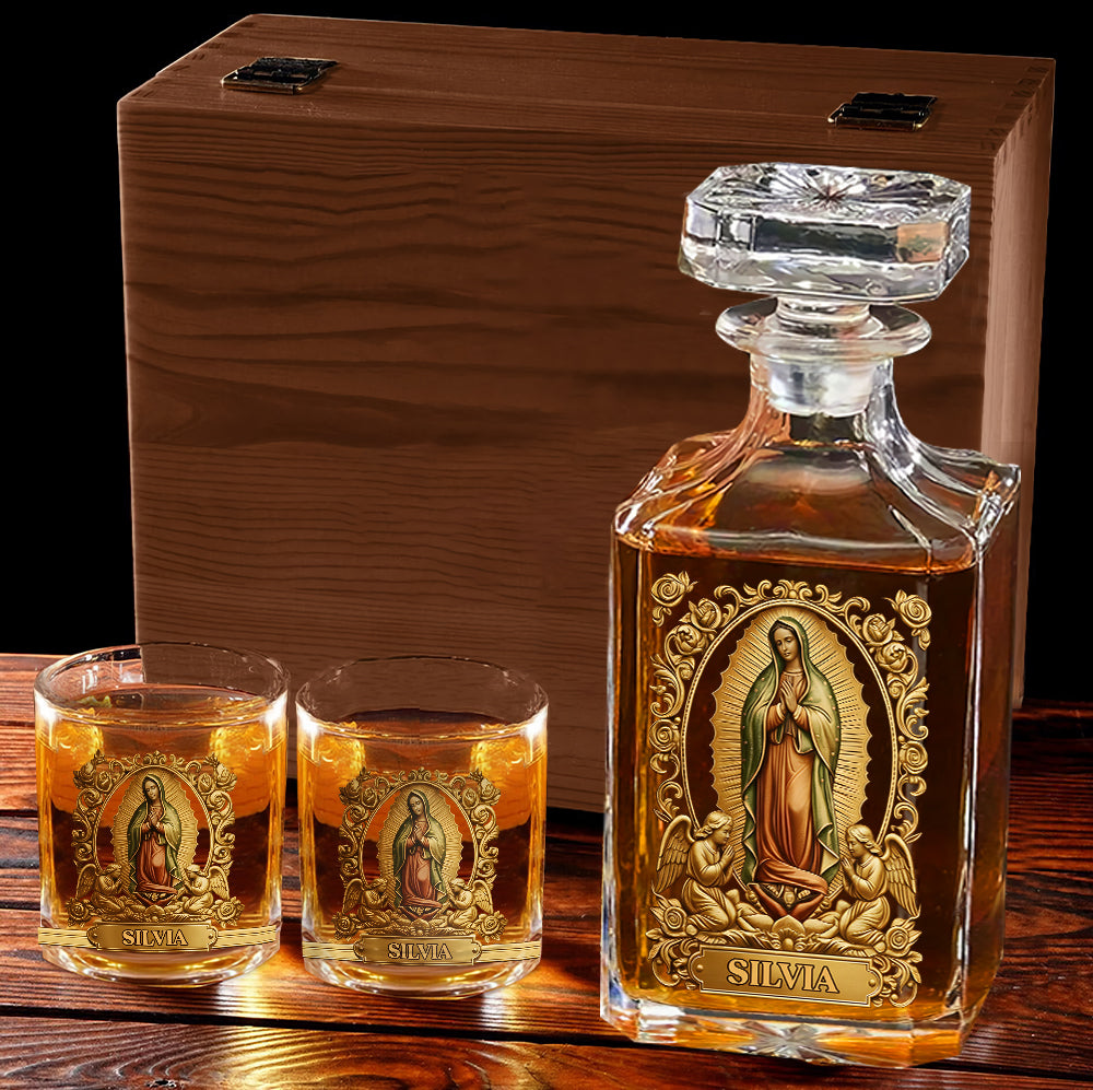 Our Lady Of Guadalupe - Personalized Christian Whiskey Decanter Set
