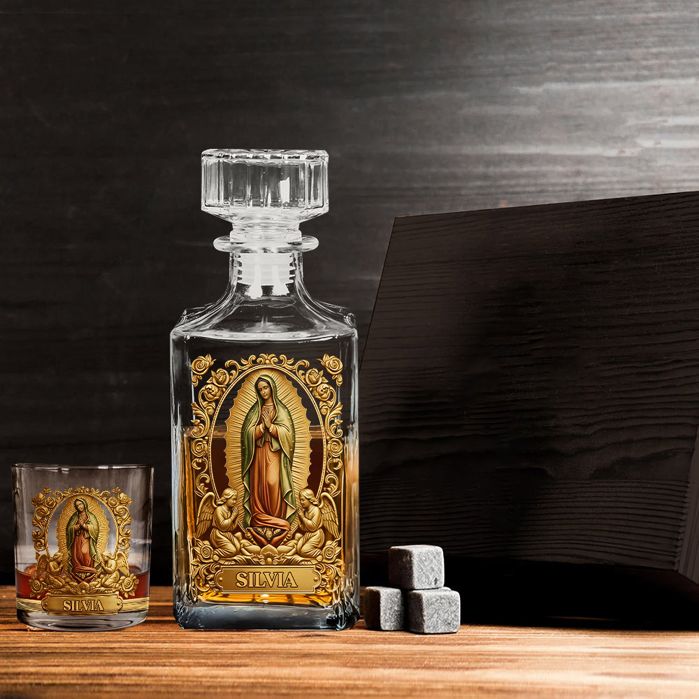 Our Lady Of Guadalupe - Personalized Christian Whiskey Decanter Set